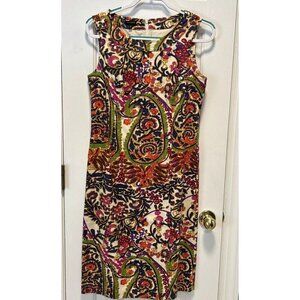 TALBOTS Floral Paisley Sheath Brocade Tapestry Sleeveless Twill Dress Size: 10